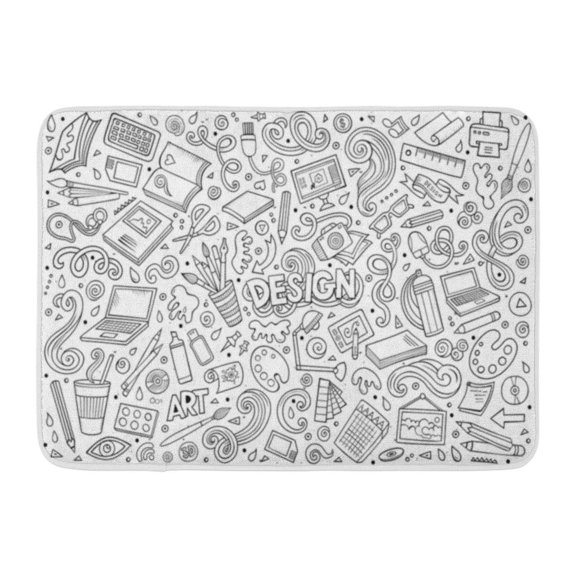 GODPOK Digital Designer Line Doodle Cartoon of Design Items Objects and Symbols Hobby Supplies Rug Doormat Bath Mat 23.6x15.7 inch