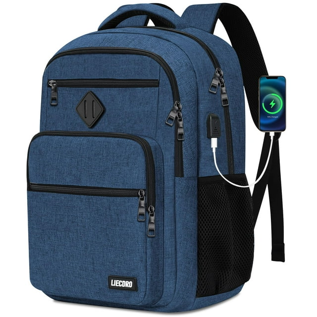 Mochila escolar LIECDRO azul para niños, niñas y adolescentes con puerto USB