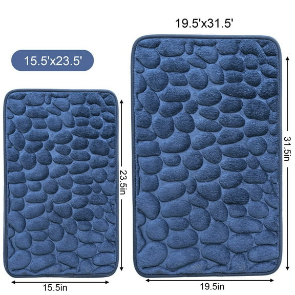 Memory Foam Bath Mat Cobblestone Bathroom Rugs Super Water Absorbent Bath Mats Machine Washable Bath Rugs for Bathroom (Navy, 31.5*19.5 inch)