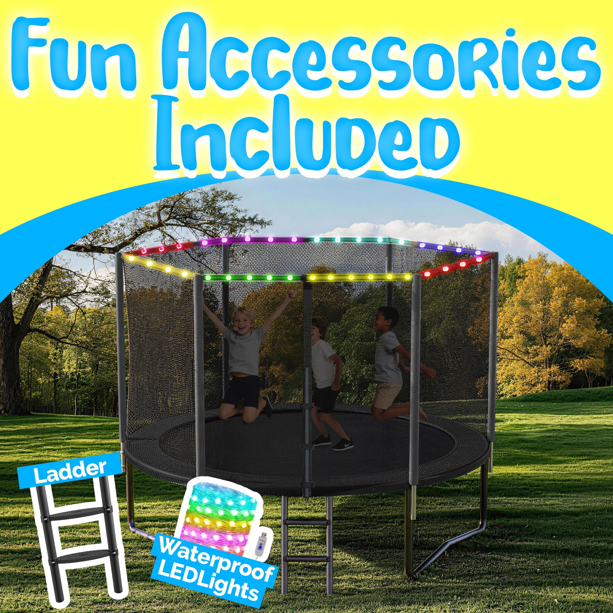 YORIN Trampoline for 3-4 Kids, 10 FT 8 FT Trampoline for Adults with Enclosure Net, Ladder, 1000LBS Weight Capacity Outdoor Round Recreational Trampoline, Heavy Duty Upgrade Trampoline