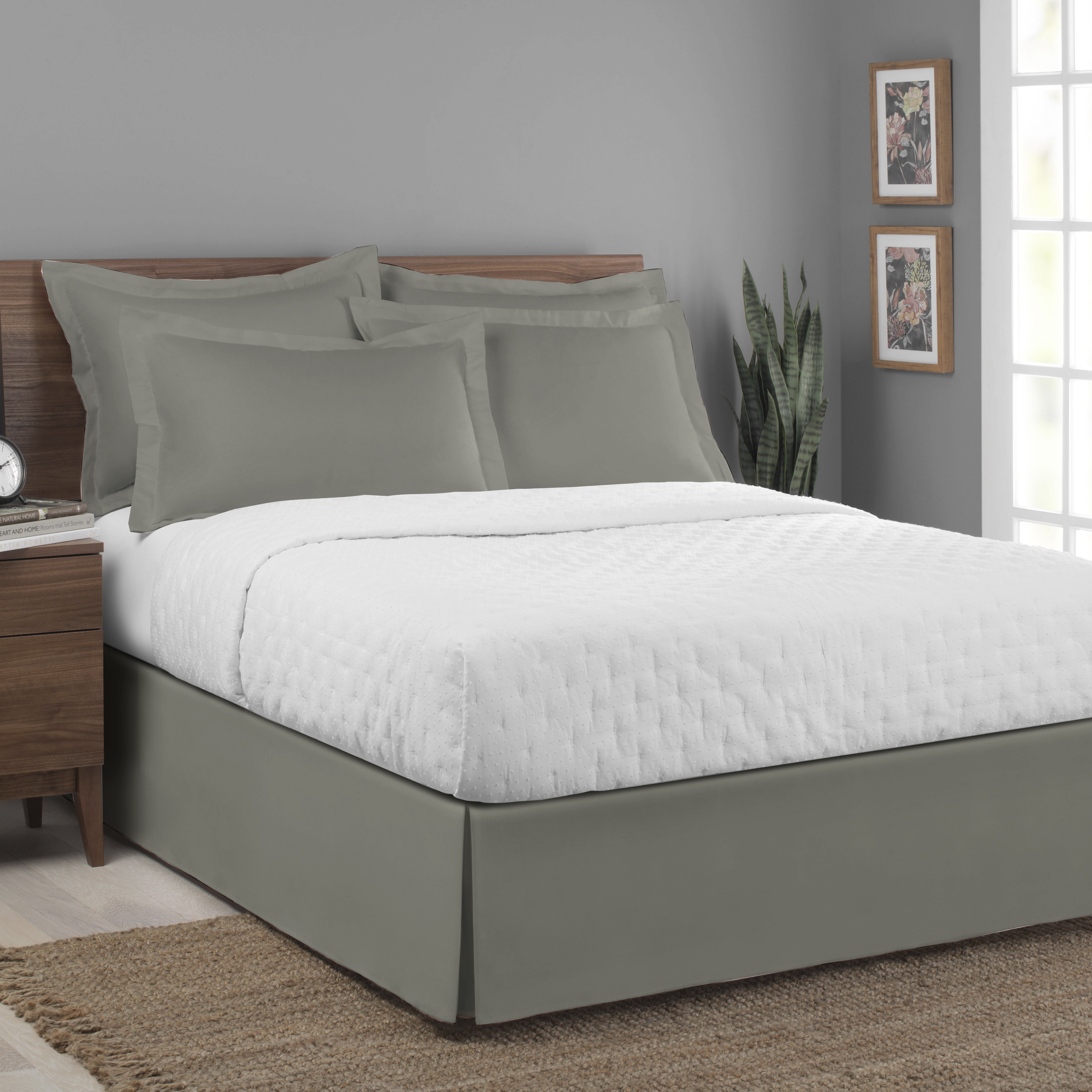 Luxury Hotel Classic Tailored 14" Drop Silver Bed Skirt, Twin