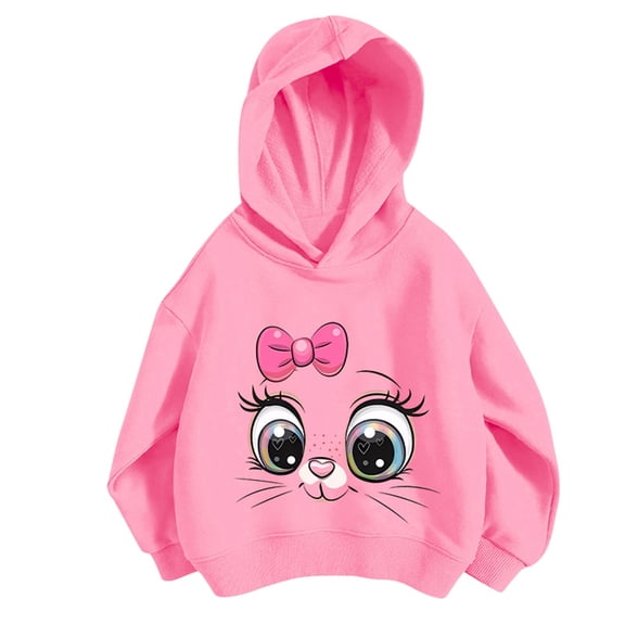 YUEHUA Girl's Cute Pink Hoodie Aesthetic Preppy Sweatshirts Kids Casual Kawaii Cat Graphic Hoodies Pullover Tops Clothes with Pockets, Size 3-4 Years