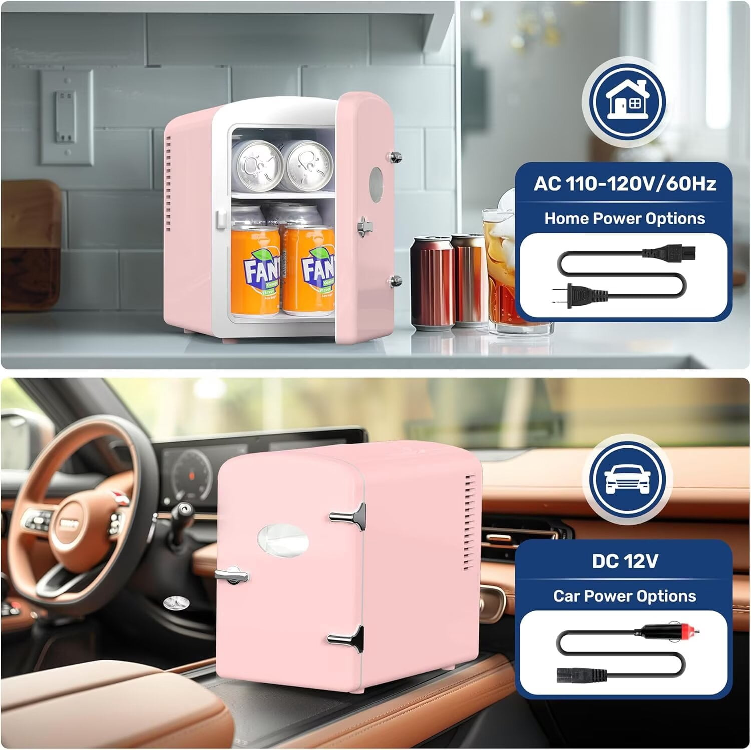 YSSOA Mini Fridge for Bedroom, Car, Office & Dorm Room - 9 Can Small Refrigerator - AC/DC 12V Portable Cooler & Warmer, 6L with Window, Pink
