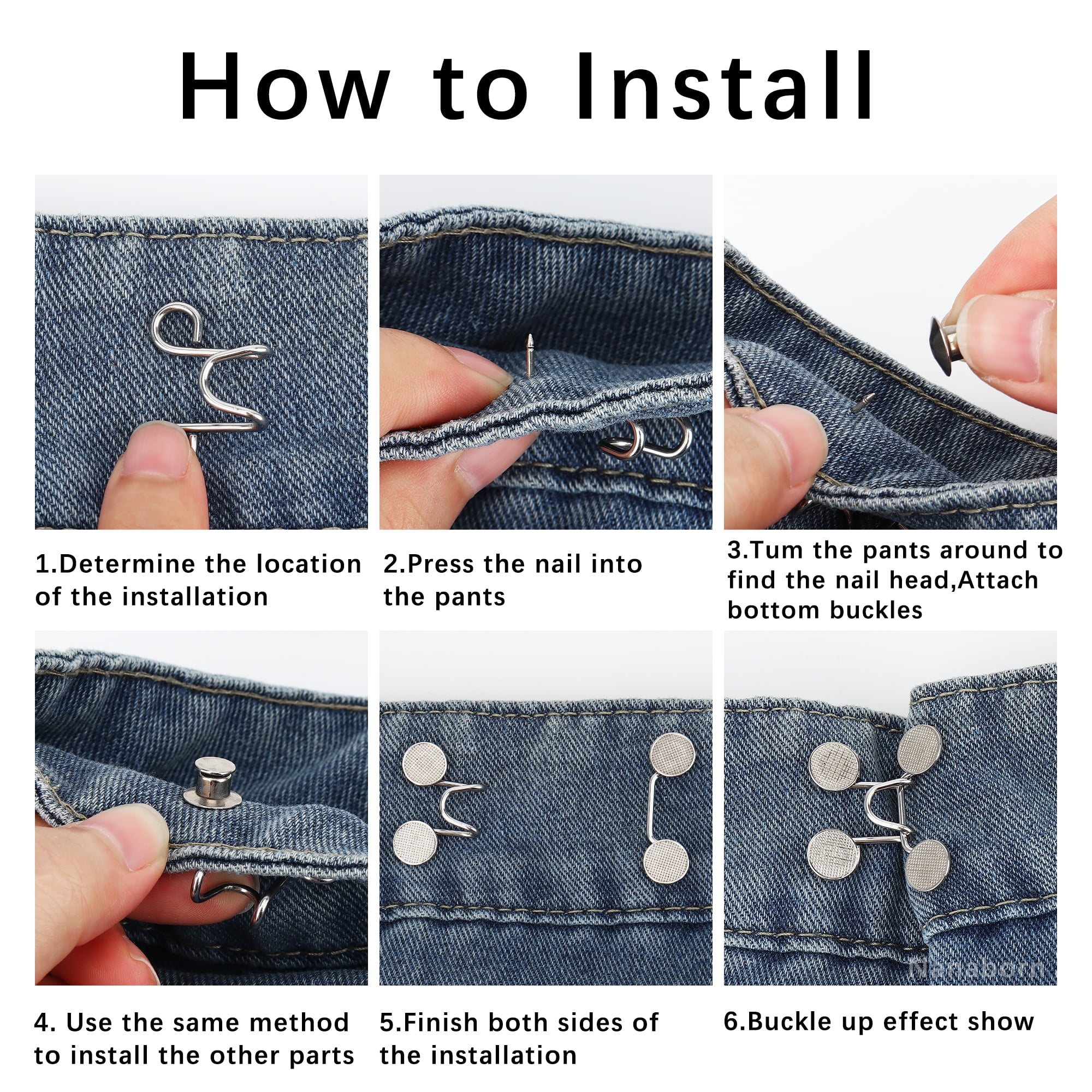 4 Pack Pant Waist Tightener Jeans Button Tightener Waistband Adjuster Clips (Silver)