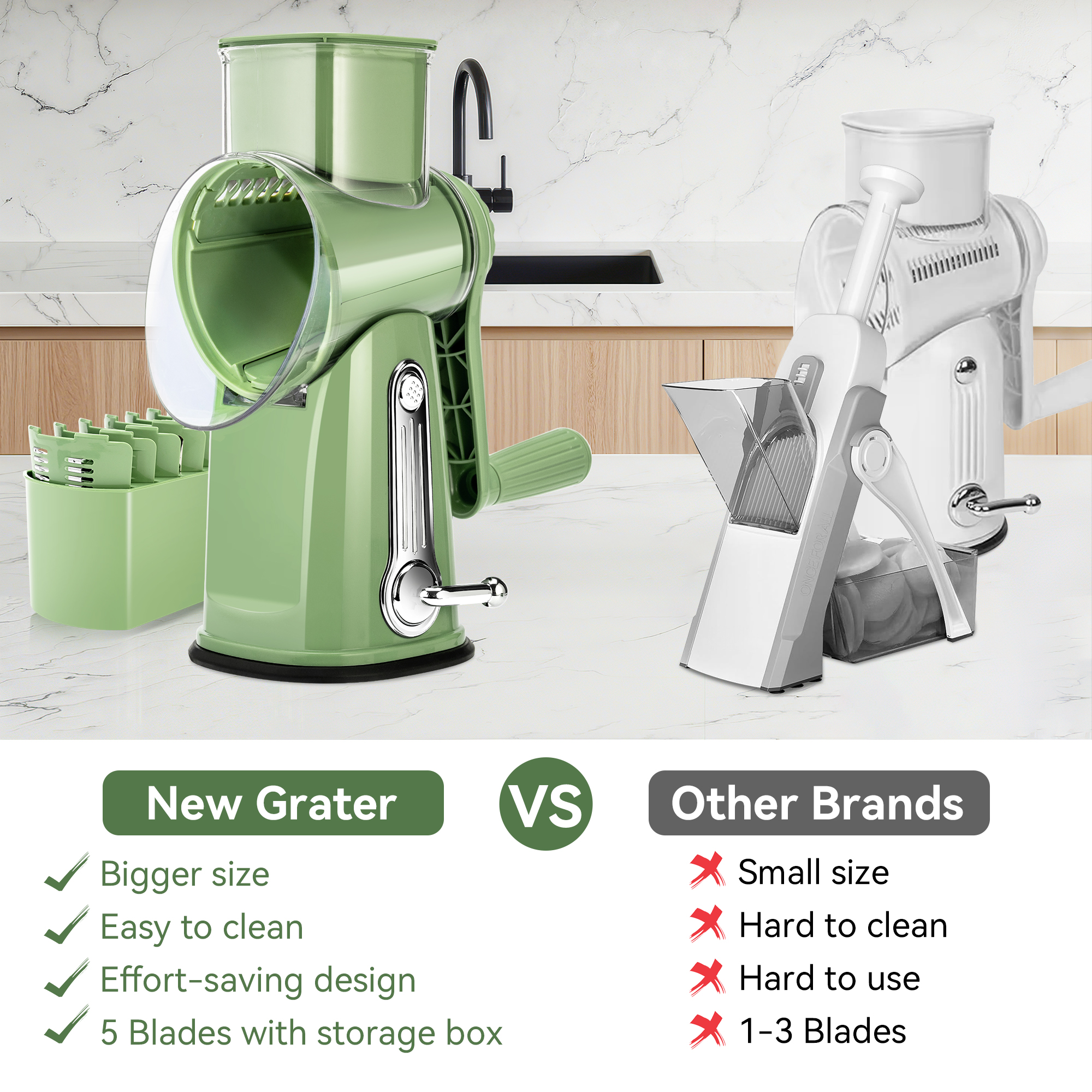 Pukomc Rotary Cheese Grater with 5 Blades & Suction Base photo 5