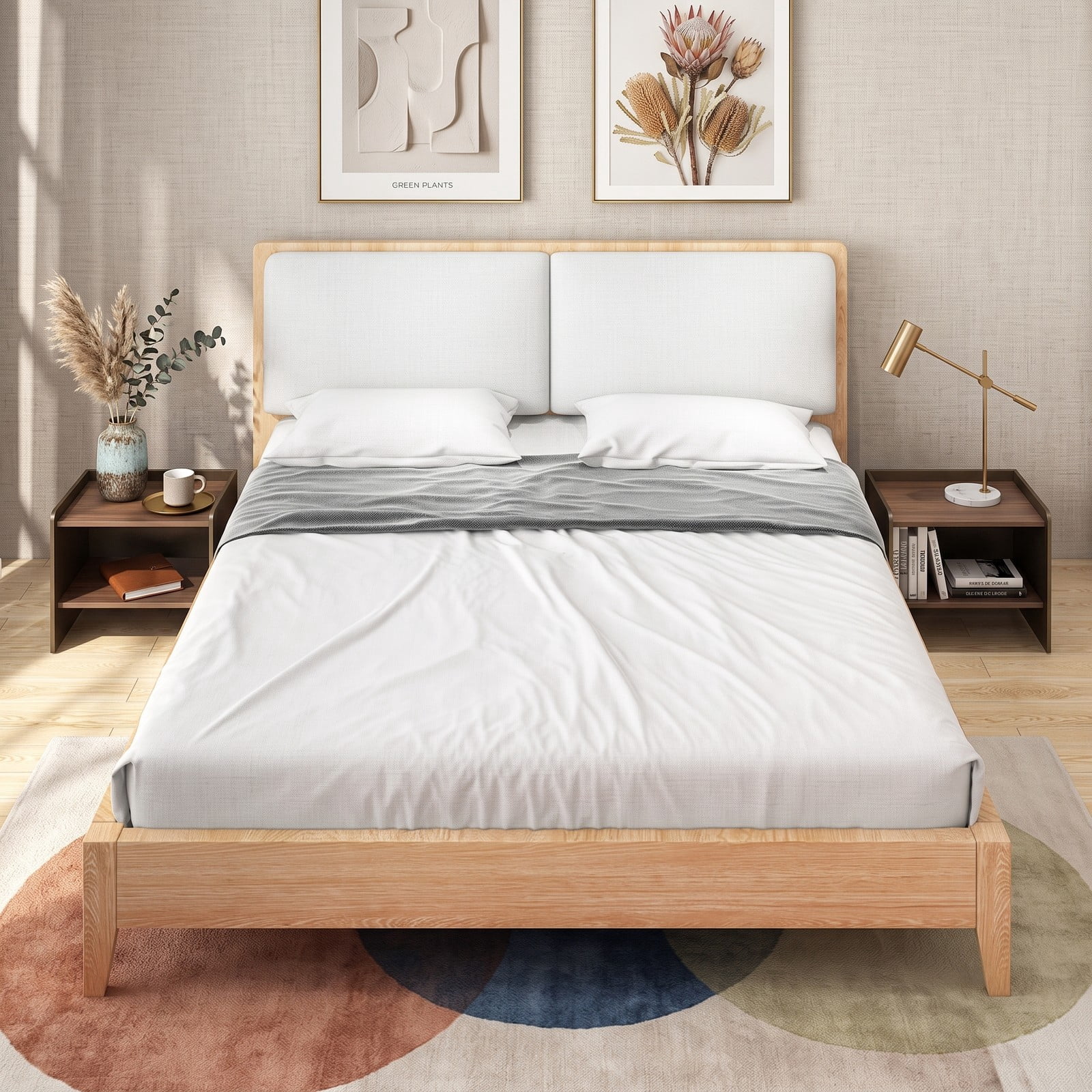 Furnibear 2 Tier Bamboo Nightstand Set of 2 with Open Shelf and Solid Tabletop for Bedroom and Living Room, Wood End Table, Natural