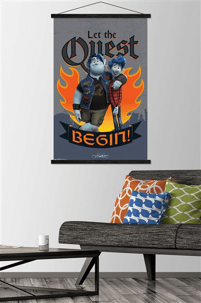 Disney Pixar Onward - Quest Wall Poster with Wooden Magnetic Frame, 22.375" x 34"