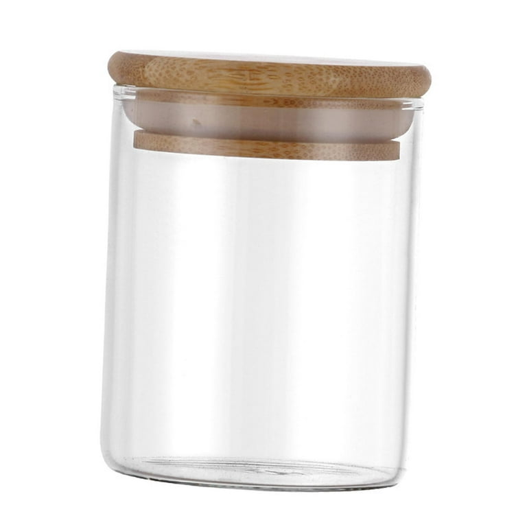 Wood Lid Minimalistic Glass Kitchen Storage Glass Container, Glass
