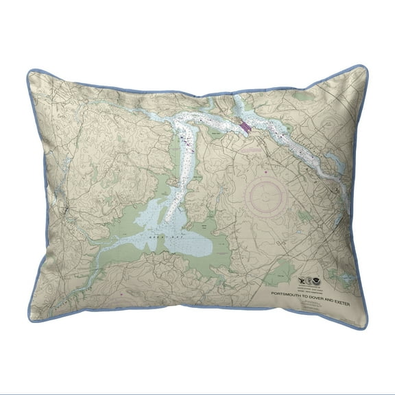 Betsy Drake Interiors Portsmouth to Dover and Exeter - Great Bay, NH Nautical Map Large Corded Indoor/Outdoor Pillow 16x20
