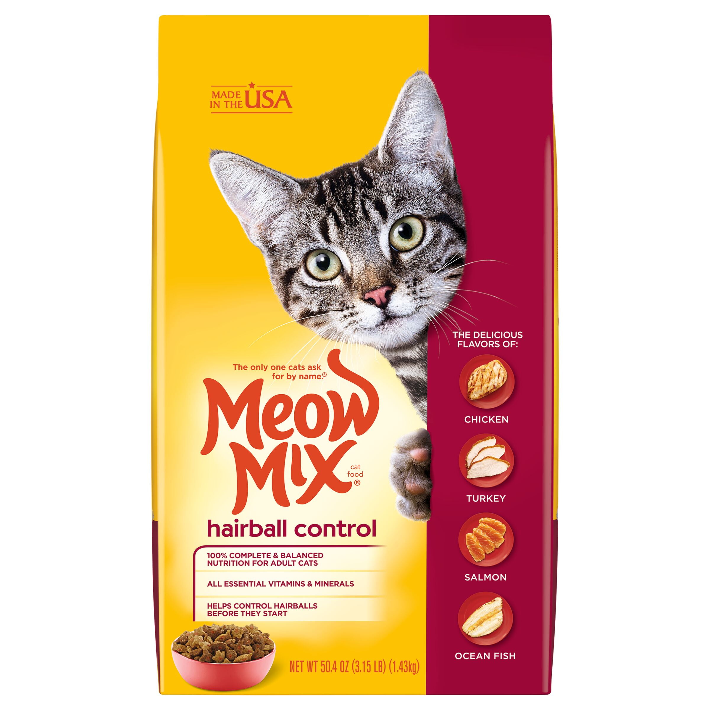 Meow Mix Hairball Control Dry Cat Food, 3.15Pound Bag