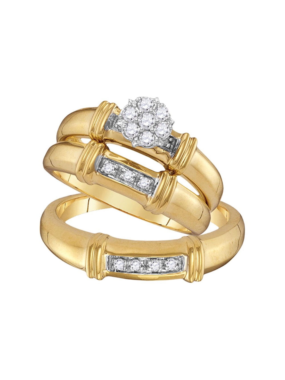 AA Jewels Solid 10k Yellow Gold His and Hers Round Diamond Cluster