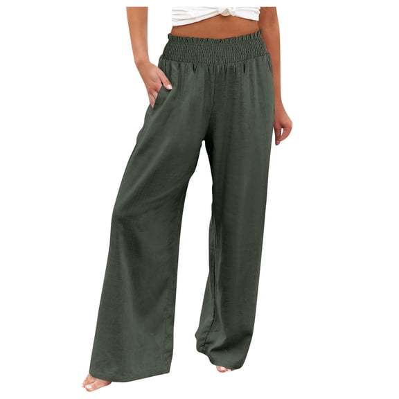 Lixiuxyad Casual Sweatpants Womens Wide Leg Pants Summer Casual High Waisted Palazzo Pants Baggy Beach Trousers With Pocket Green