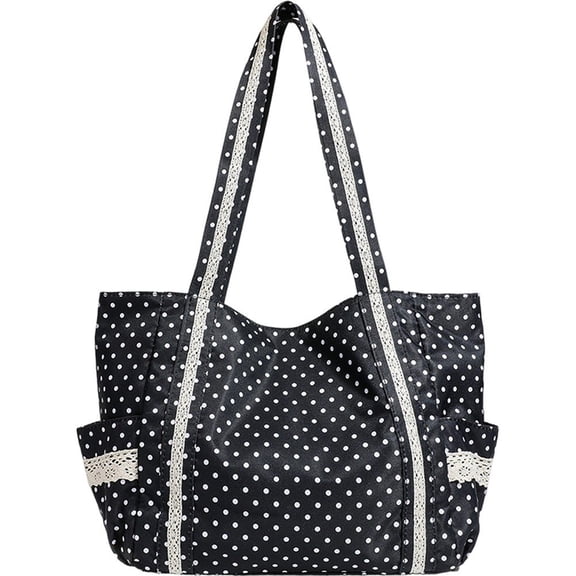 Polka Dot Canvas Tote Bag, Large Capacity Shoulder Handbag, 17.72x10.24inch