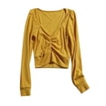 thumbnail image 4 of WEAIXIMIUNG Fall Long Sleeve Cropped Sweaters for Women Off The Shoulder V Neck Ruched Ribbed Knit Going Out Tops, 4 of 5