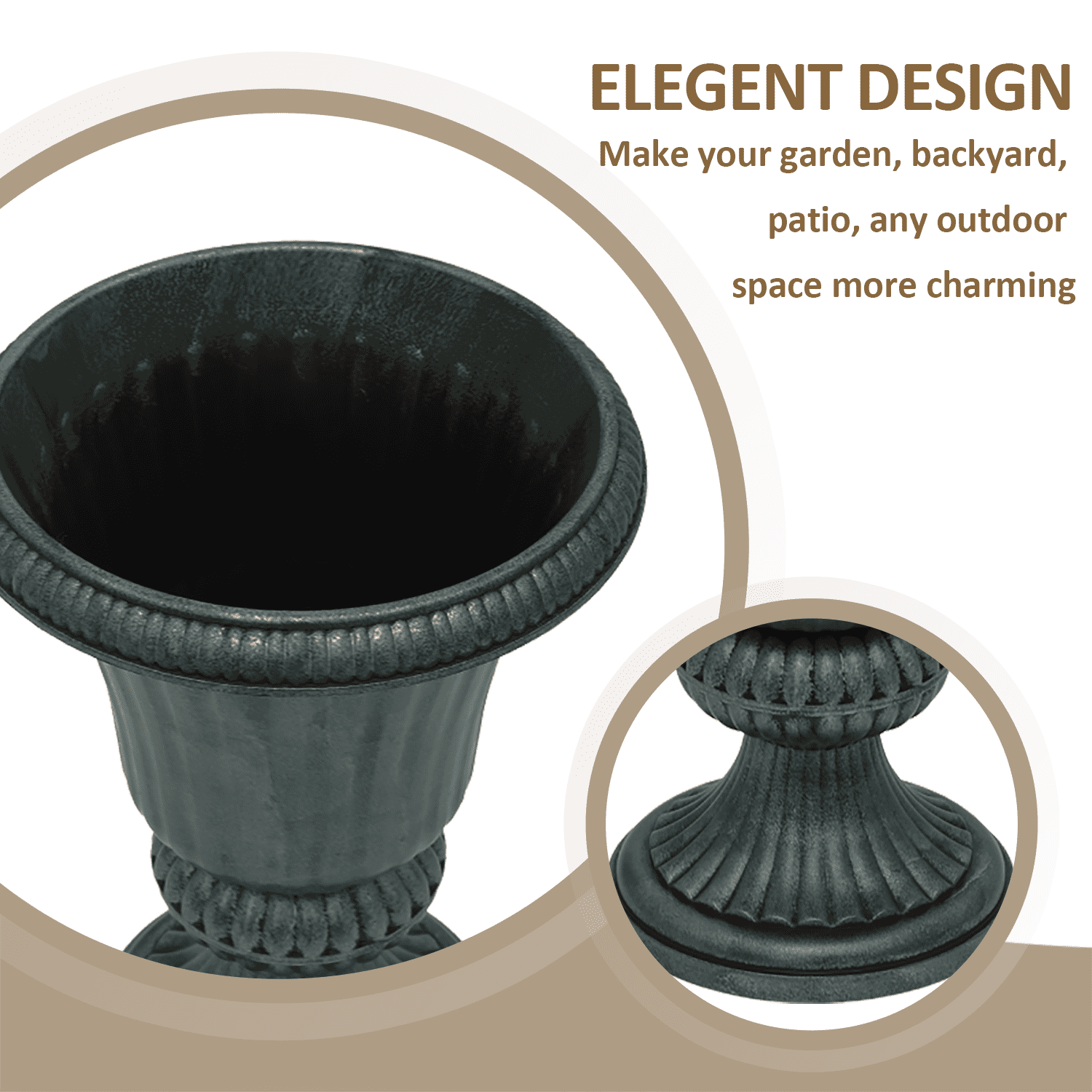 BEZT 20'' Urn Plastic Flower Pot Roman Planter Vase for Patio Deck Wedding Decor,Green