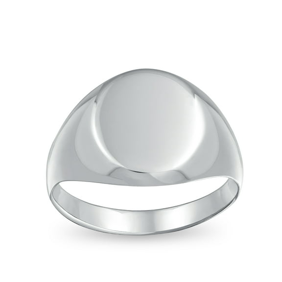Basic Simple Initial Monogram Engravable 925 Sterling Silver Oval Signet Ring for Men Women Teen Shinny Polish Finish