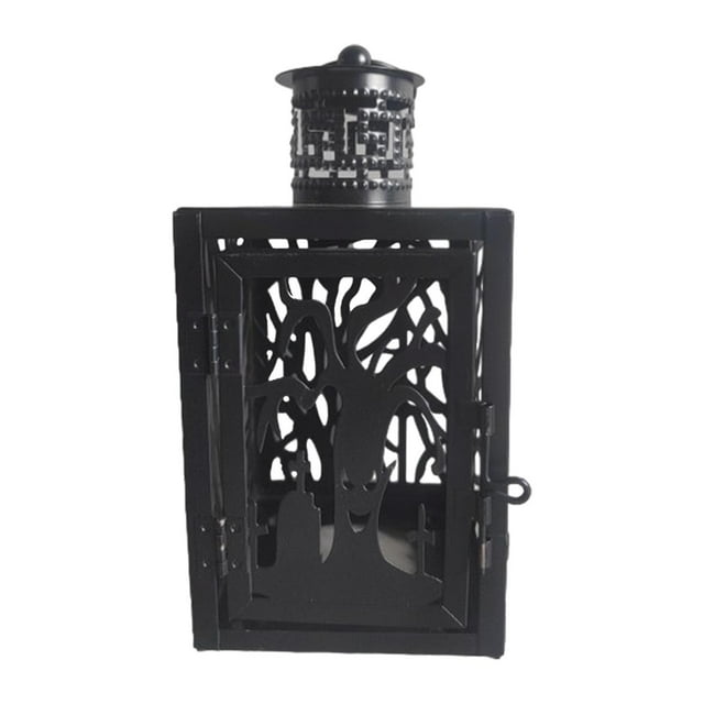 Farol de vela colgante de Halloween, decoración de mesa de metal de 3,5 x 3,5 x 7,6 pulgadas para interior y exterior, resistente Estilo A