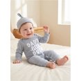 thumbnail image 4 of RUINIXCW Dad's Little Dude Baby Boy Fall Winter Outfit Romper Newborn Baby Boy Hospital Coming Home Outfit Waffled Striped Letter Long Sleeve Jumpsuit Hat Set, 4 of 8