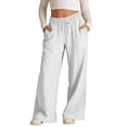 thumbnail image 2 of Tranfacy Girls Kids Summer Solid Full Length Trousers Linen Drawstring Wide Leg Side Pocket Pants, 2 of 5