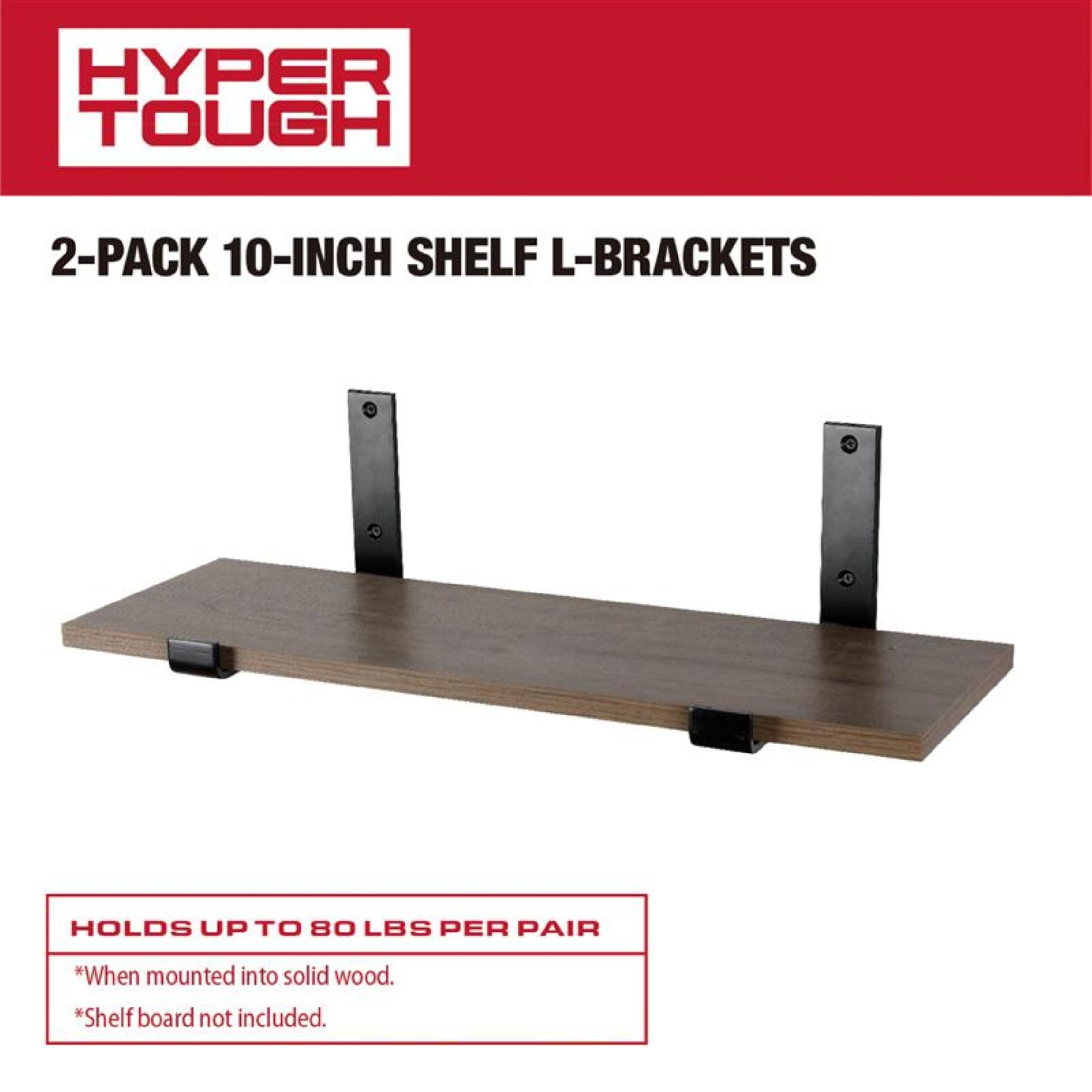 Hyper Tough L-Shape Shelf Bracket, Black, 2-Pack