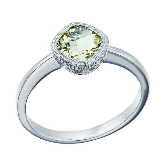 14K White Gold 6 mm Cushion Green Amethyst Ring