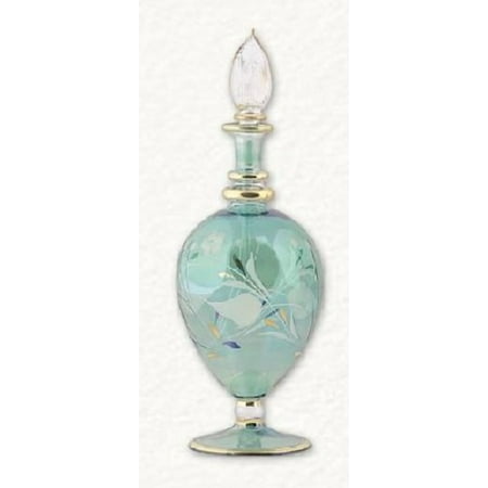 - Green Floral Etched Egg Egyptian Blown Pyrex Glass Perfume Bottle Made in Egypt