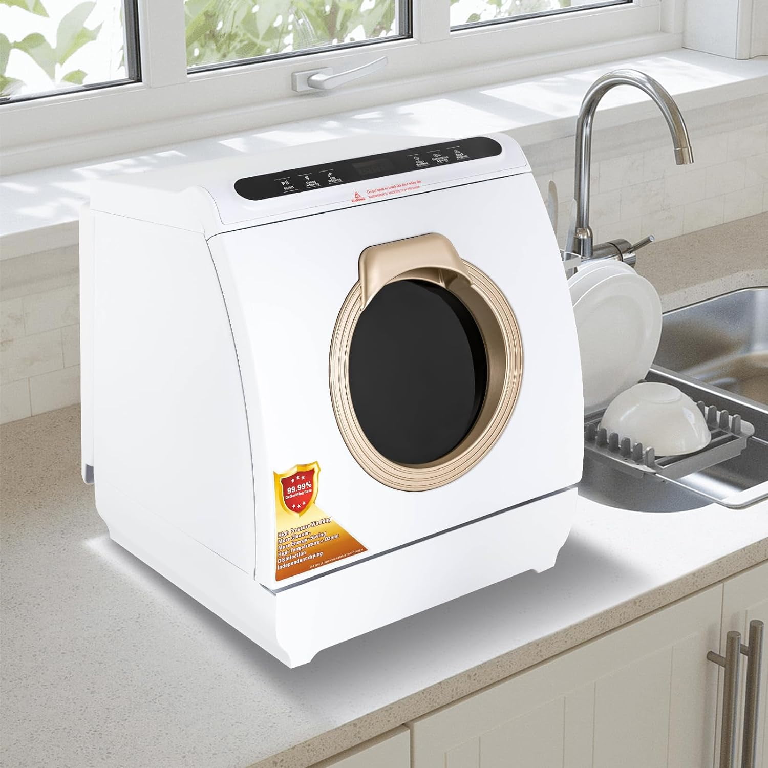 Portable Dishwasher Countertop Dishwasher Air-dry Dishwasher with 7L Built-in Water Tank Deep 360° Dual Spray Cleaning Machine Mini Dishwasher for Apartments& RVs