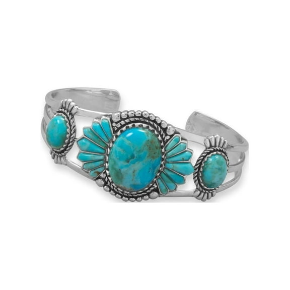 Reconstituted Turquoise Cuff Bracelet Southwest Style Sterling Silver