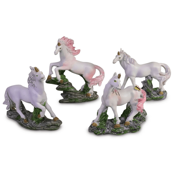 Unicorns - Set of 4 (Purple and Pink) 3-1/2" Figurines - Beautiful Detail