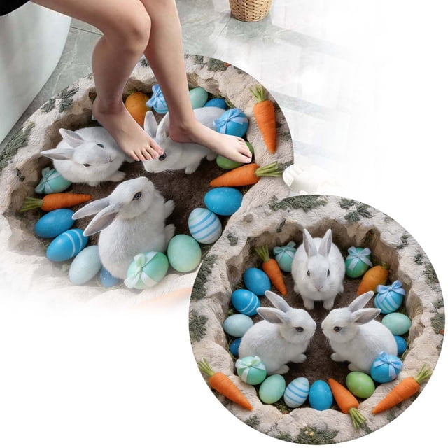 ERK Easter Decor Easter Bunny Carpet Soft Area Rug For Living Room Bedroom Modern Abstract Floor Mat