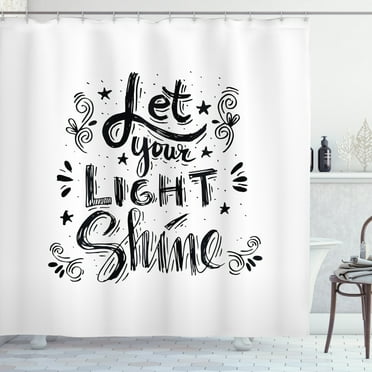 Motivational Shower Curtain, Hipster Style Doodle Calligraphy Expression with Curlicues Floral Motifs, Fabric Bathroom Set with Hooks, 69W X 70L Inches, Black White, by Ambesonne