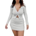 thumbnail image 2 of BLTIBY Womens 2 Piece Outfits Mini Skirt Long Sleeves Zipper Top Bodycon Skirts Casual Stylish Outfits Gray XXL, 2 of 5
