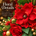 thumbnail image 3 of 24 Inch Artificial Christmas Wreath with Red Magnolia Flowers, Plaid Bow and Gold Bell, Red Berries and Gold Ornaments, Holiday Door Decor, 3 of 8