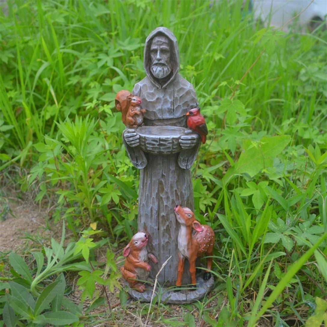 LYCAQL St Francis Garden Statue Resin Bird Feeder Catholic Decor for Lawn & Patio