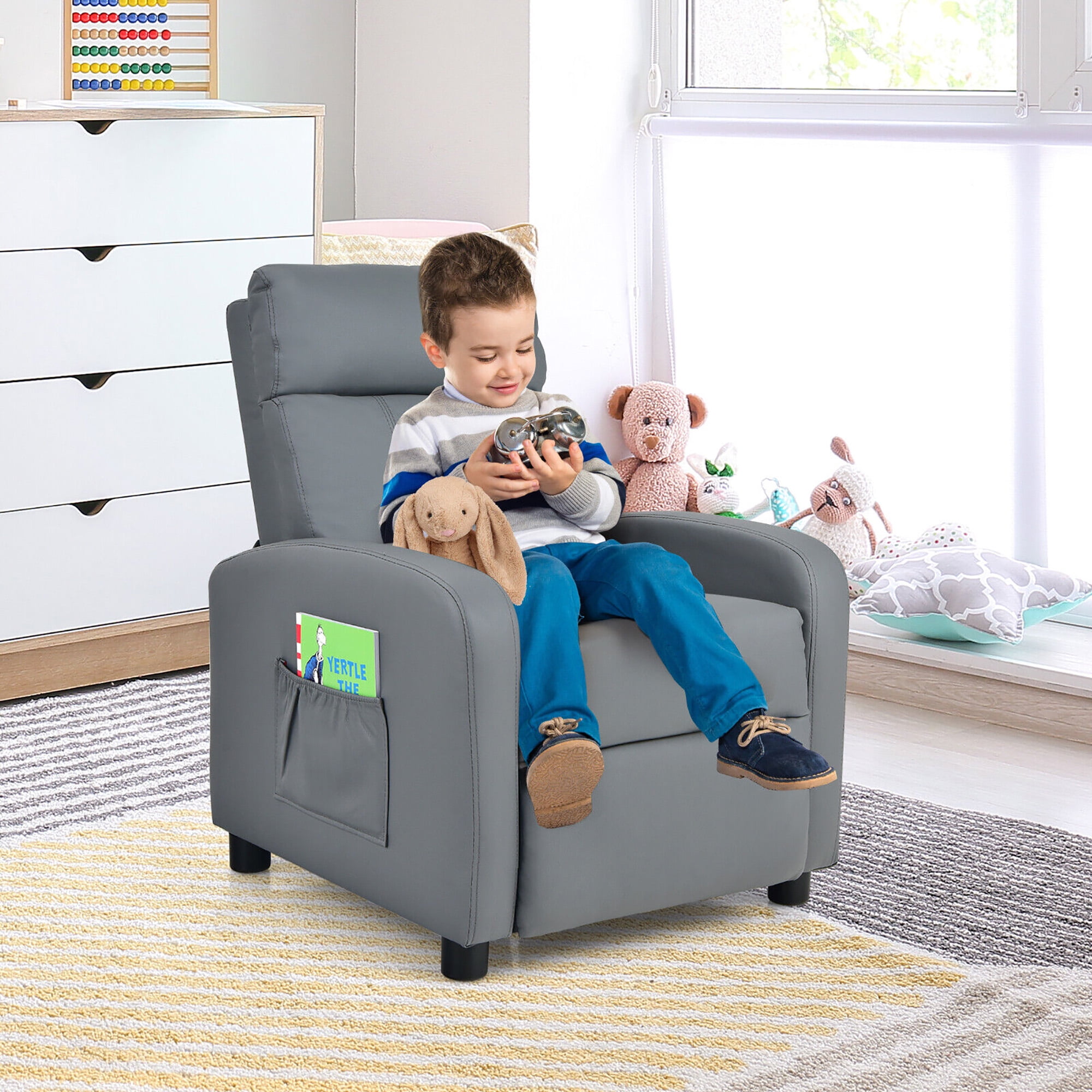 Gymax Kids Recliner Chair Adjustable Leather Sofa Armchair w