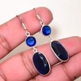 thumbnail image 2 of Blue Sapphire (Simulated) Gemstone 925 Sterling Silver Bezel Earring 1.95" E67, 2 of 4