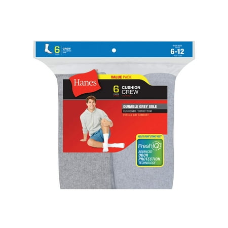 Hanes - Hanes Men's Cushion Crew Socks, 6 Pack - Walmart.com