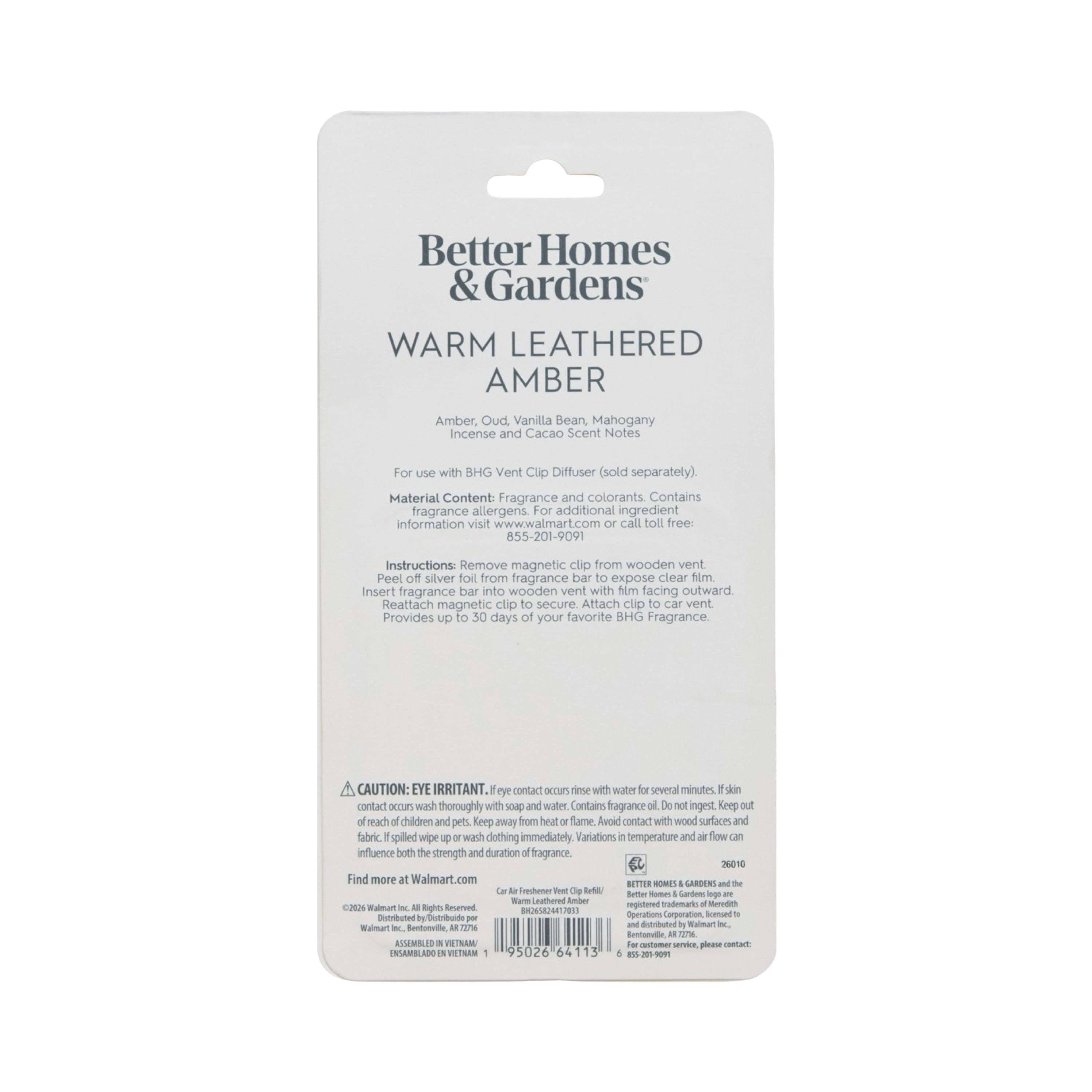 Better Homes & Gardens Warm Leathered Amber Scented Car Vent Diffuser Refill 4 Pack Set, 2 ml