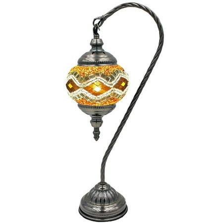 Bedside Table Glass Silver Fever Handcrafted Mosaic Turkish Lamp -Moroccan Glass - Table Desk Bedside Light- Bronze Base (Wave White Lattern) ()