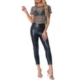 thumbnail image 2 of INSPIRE CHIC Women's Mesh Semi Sheer Short Sleeve Metallic Shiny Cropped Top S Silver, 2 of 5