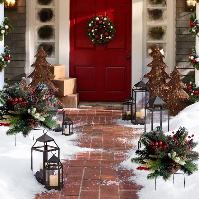 Adornos Navideños Artificiales para Exteriores con Enchufe para Suelo | Luces Led Blancas Cálidas | Decoración para Jardín | Plástico Verde 35X40Cm/13.77X15.74In | 0.55 Kg | Lhy251024001