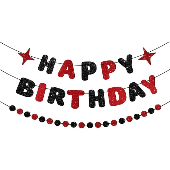Red and Black Happy Birthday Banner Glitter Garland for Black and Red Decorations Happy Birthday Decorations for Women Men Boys Girls 25st 30st 40st 50th 60st Party Decor