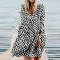 thumbnail image 3 of Clearance！Herrnalise Women’s Dresses Summer 2024 Fashion Casual Loose 9-Point Sleeve Printed Split V-Neck Sexy Dress S-2XL, 3 of 4
