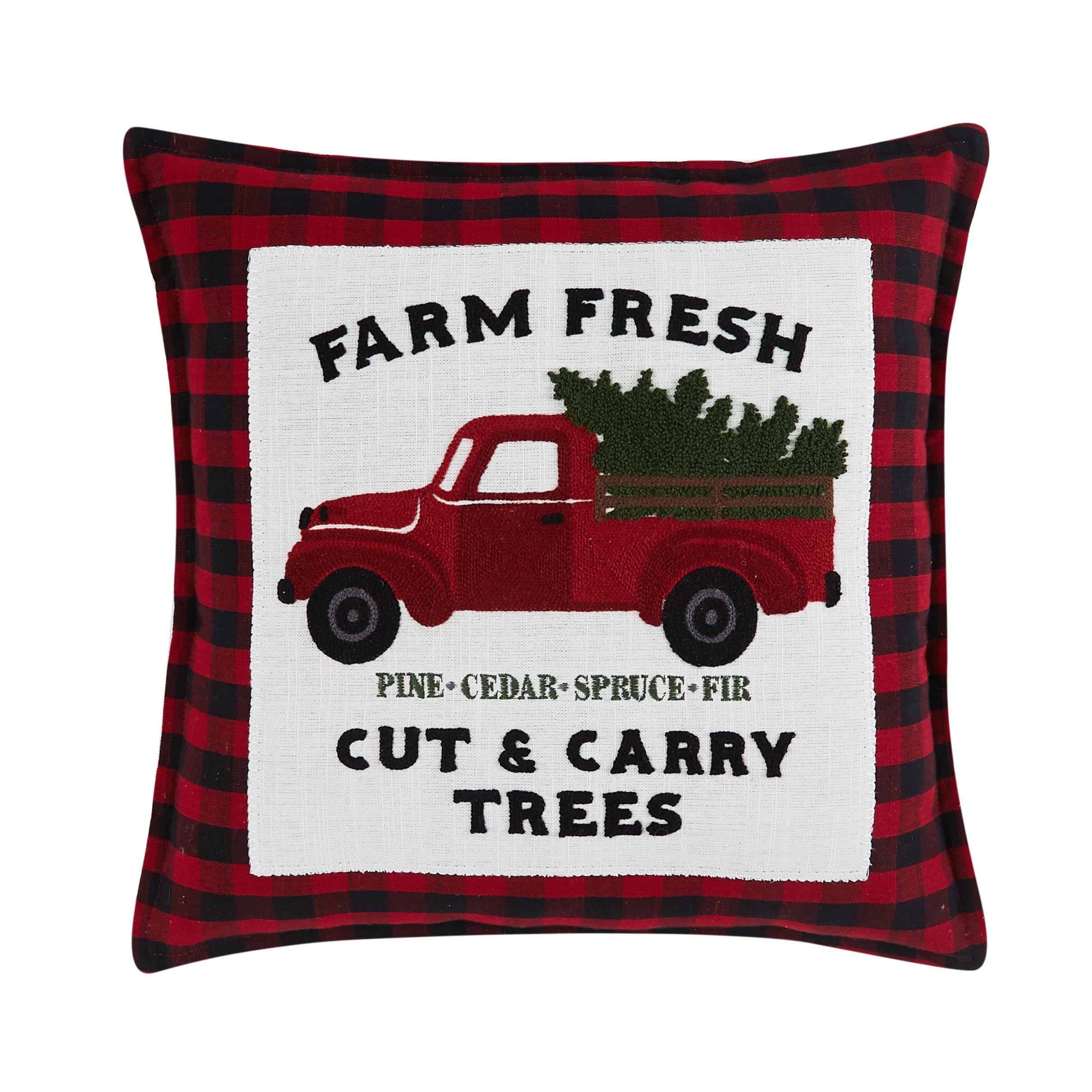 Mainstays Holiday Truck Decorative Pillow, 18" x 18", Plaid