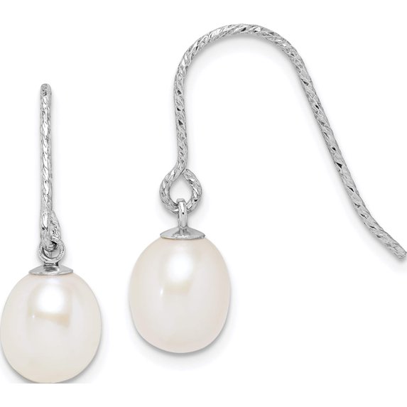 Sterling Silver Rhodium-Plated 6-7mm White Rice Fwc Pearl Dangle Earrings Made In Canada qe15309