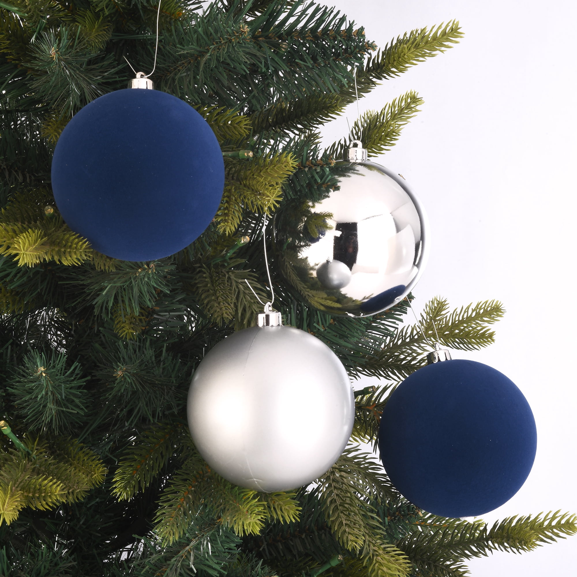 8-Count Navy and Silver Shatterproof Christmas Ornaments, 3.94 in, by Holiday Time