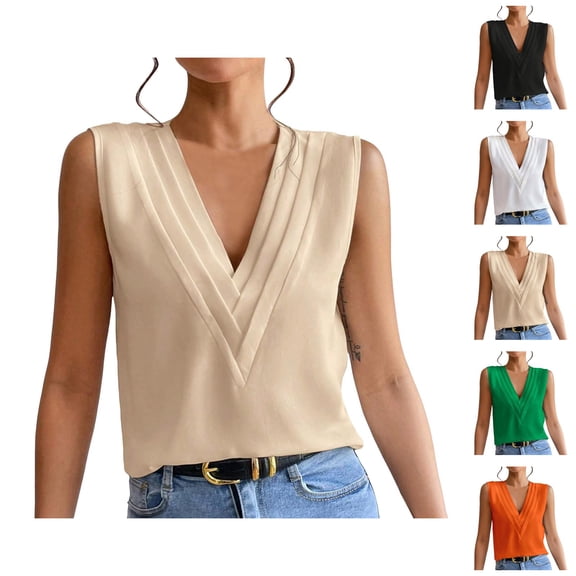 Sleeveless Tops for Women 2026 Summer Deep V Neck Business Dressy Casual Office Work Tank Top Blouse