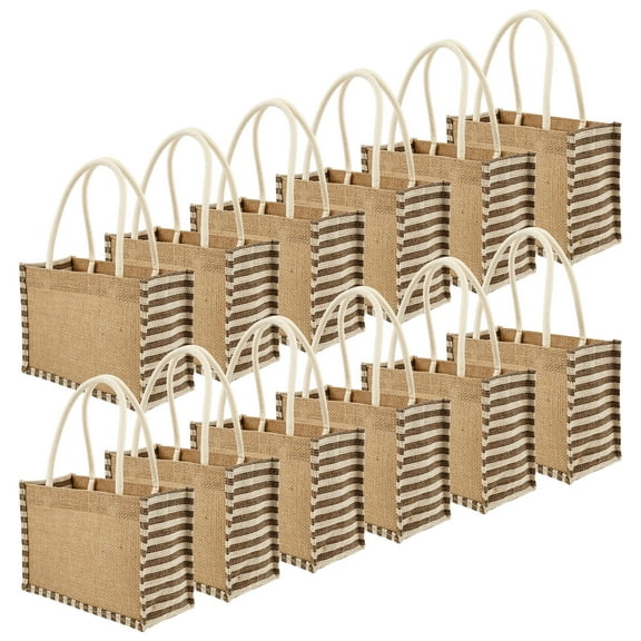 Grusce 12PCS Jute Tote Gift Bags, Natural Blank Burlap Grocery Shopping Bags, Beach Tote with Handle for Bridesmaid Wedding Travel DIY