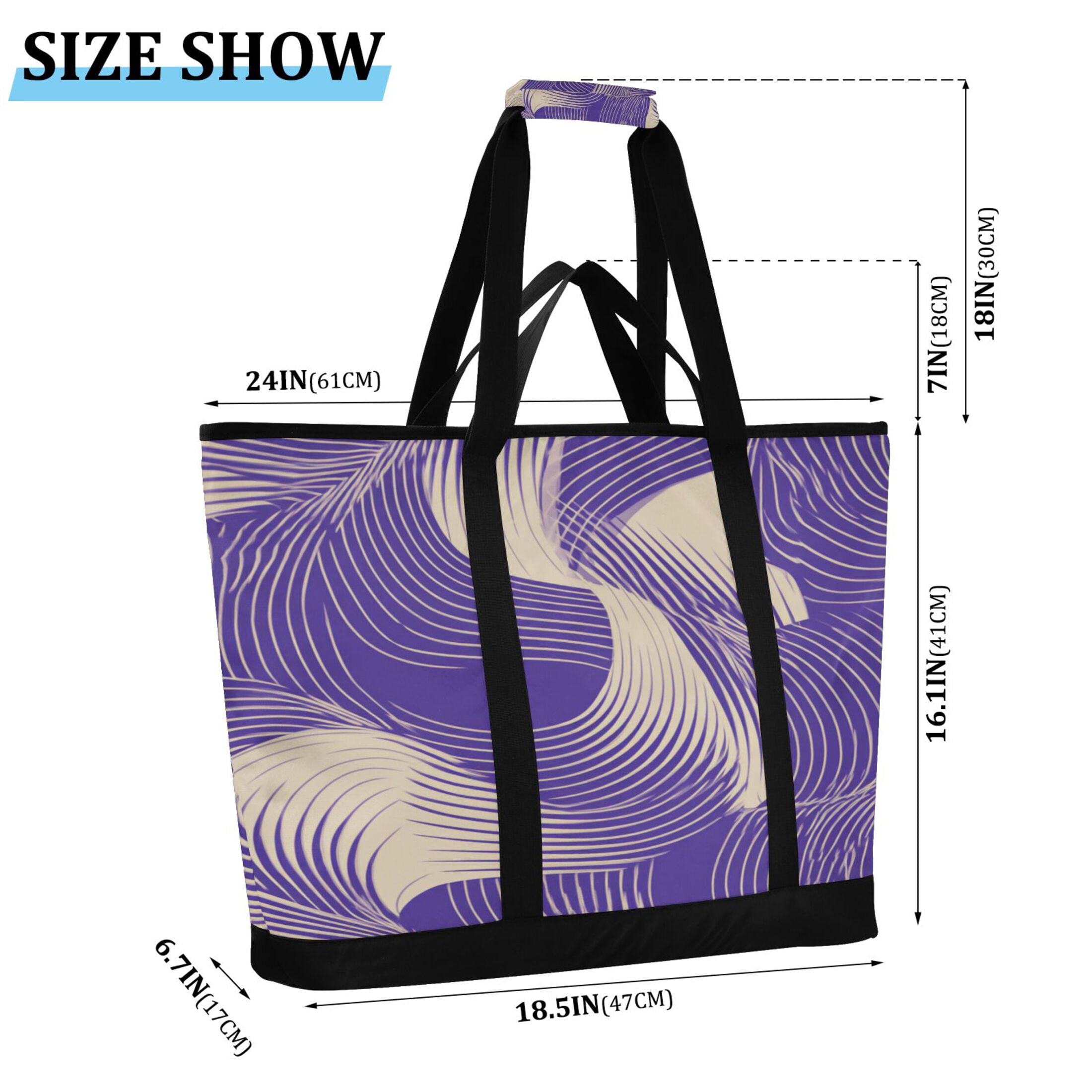 Extra-Large Wide Opening Design Capacity Hand-Held Ice Pack Thickened Insulation Layer For Long-Lasting Cold Retention For Outdoor Shopping Picnics And Camping Purple Chaotic Lines