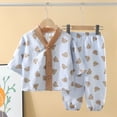 thumbnail image 2 of Splozh Pajamas for Kids 1-16 Years Girls' Summer Pajama Set Long Sleeve Tops Pants Air Conditioning Set,Brown,5-6 Years, 2 of 4